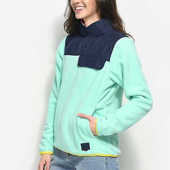 Herschel Supply Co. Mint Green Pullover Quarter Button Fleece Sweatshirt XL - Picture 1 of 10